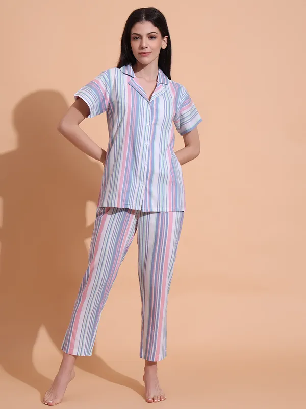 Fbella_Women_Pure_Cotton_Stripe_Night_Suit