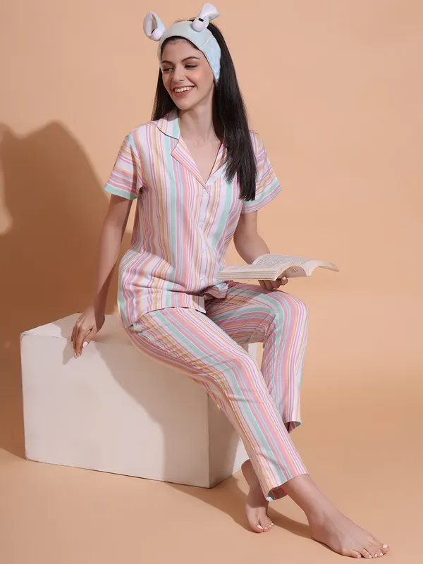 Fbella_Women_Pure_Cotton_Stripe_Night_Suit