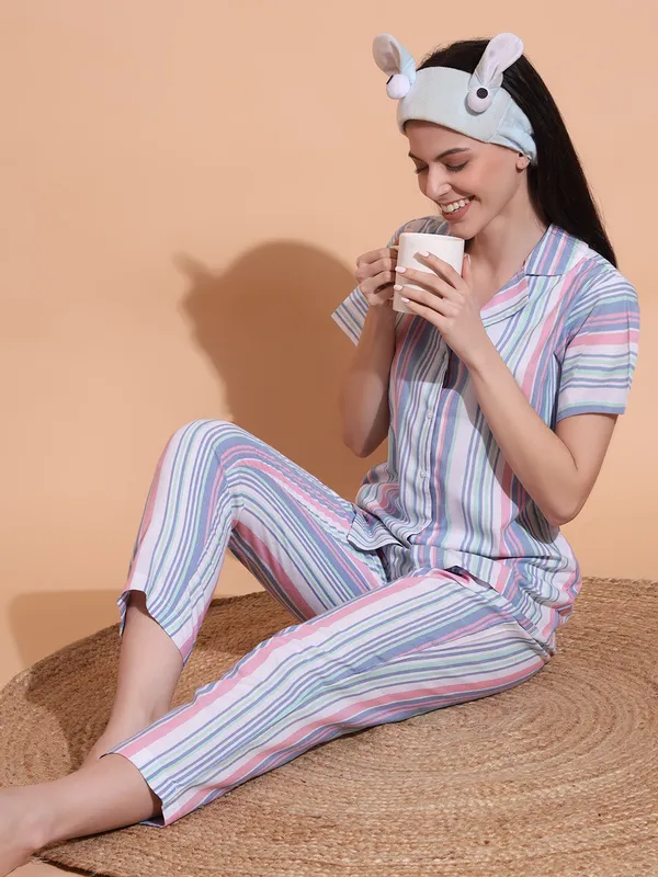Fbella_Women_Pure_Cotton_Stripe_Night_Suit