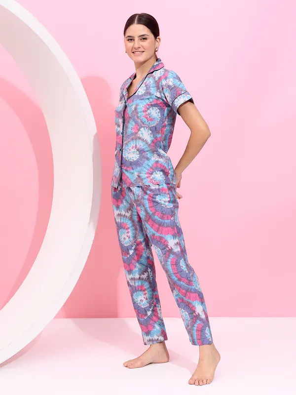 Fbella_Women_Pure_Cotton__tie-dye_print_Night_Suit._