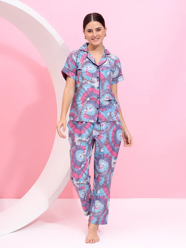 Fbella_Women_Pure_Cotton__tie-dye_print_Night_Suit._