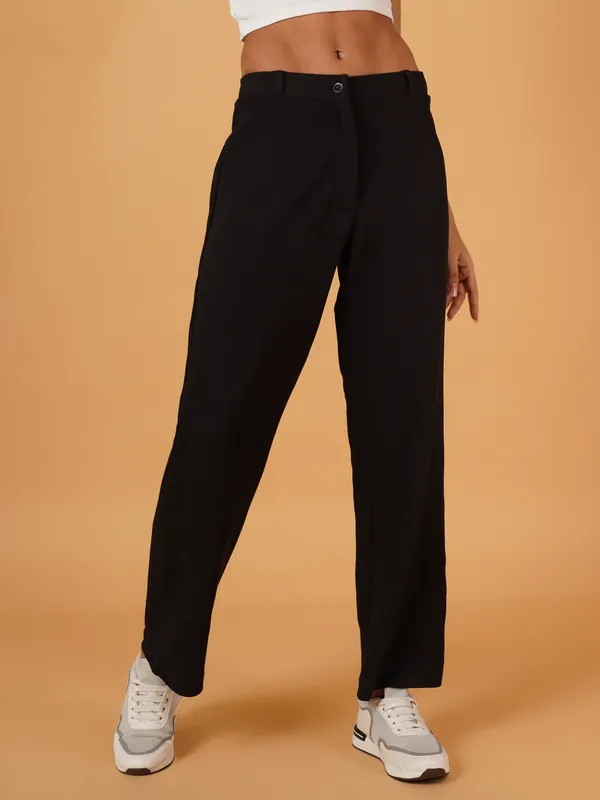 Fbella_Women_Straight_Fit_Black_Trouser