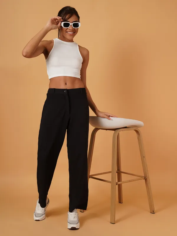 Fbella_Women_Straight_Fit_Black_Trouser