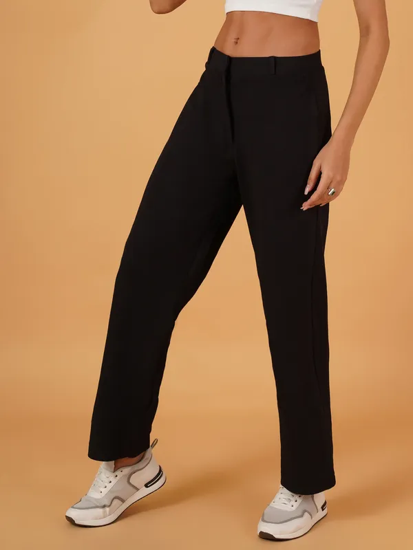 Fbella_Women_Straight_Fit_Black_Trouser