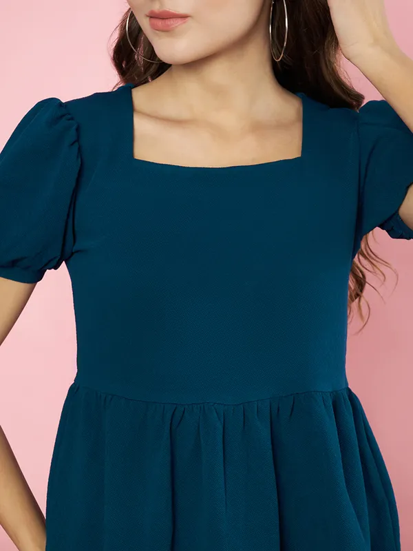 Fbella_Women_Teal_Knit_Fabric_Peplum_Top