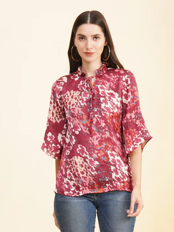 Fbella_Women_Tie-up_Flared_Sleeve_Top