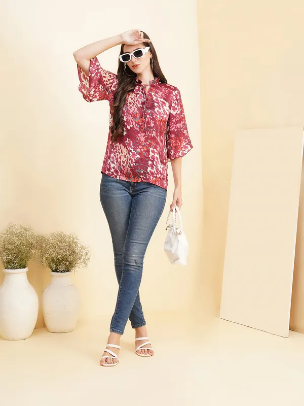 Fbella_Women_Tie-up_Flared_Sleeve_Top