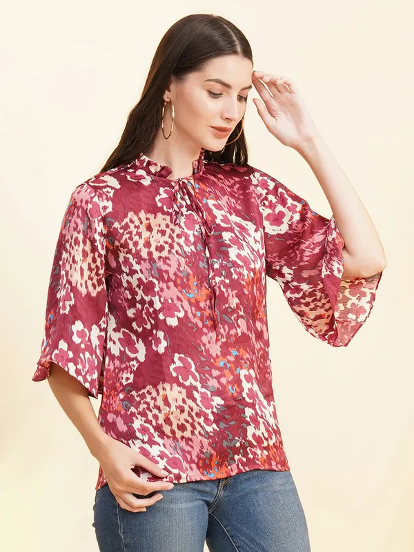 Fbella_Women_Tie-up_Flared_Sleeve_Top