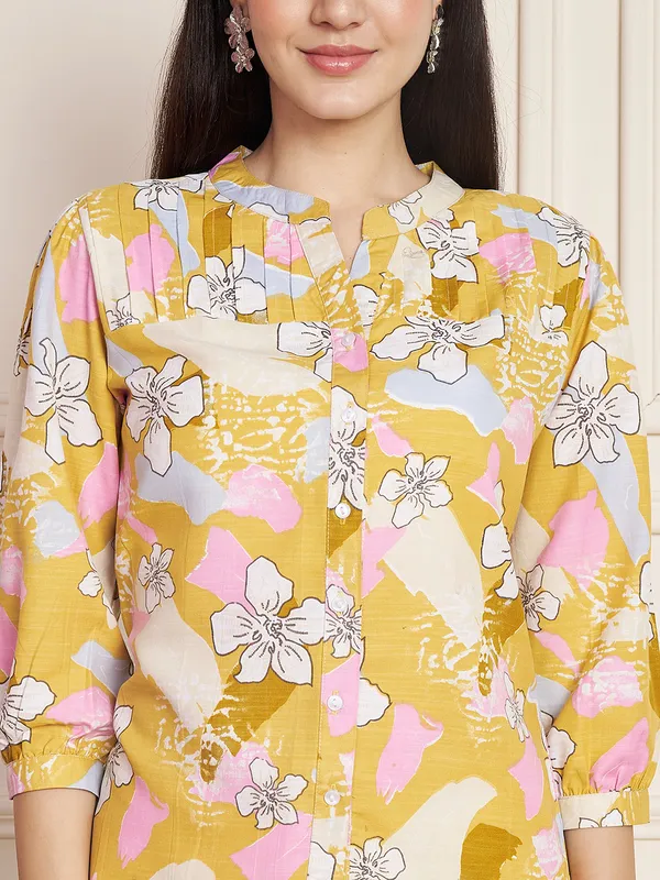 Fbella_Women_Yellow_Cotton_Slub_Floral_Top.