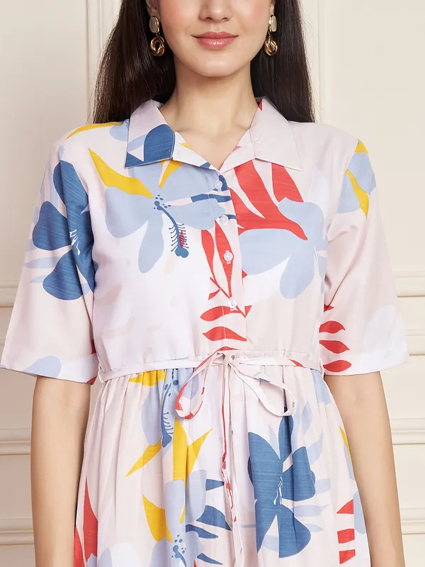 Fbella_Women’s_Cotton_Slub_Floral_Print_Midi_Dress_with_Waist_Tie