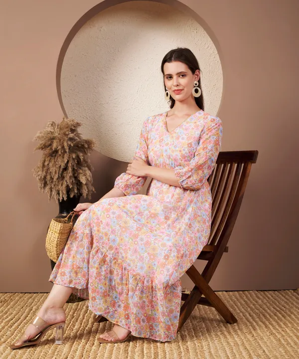 Fbella_Women’s_Floral_Print_Georgette_Midi_Dress_with_V-Neck_and_Lycra_Lining