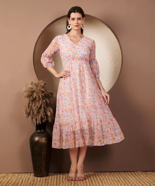 Fbella_Women’s_Floral_Print_Georgette_Midi_Dress_with_V-Neck_and_Lycra_Lining