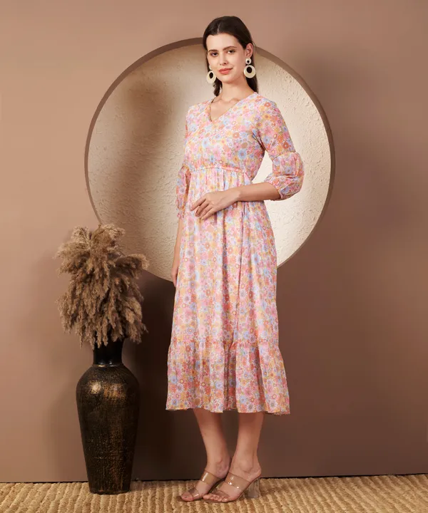 Fbella_Women’s_Floral_Print_Georgette_Midi_Dress_with_V-Neck_and_Lycra_Lining