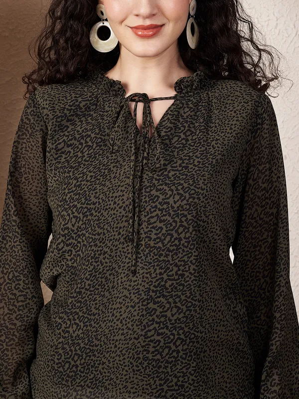 Fbella_Women's_Olive_Green_Animal_Print_Chiffon_Top_with_Lycra_Lining