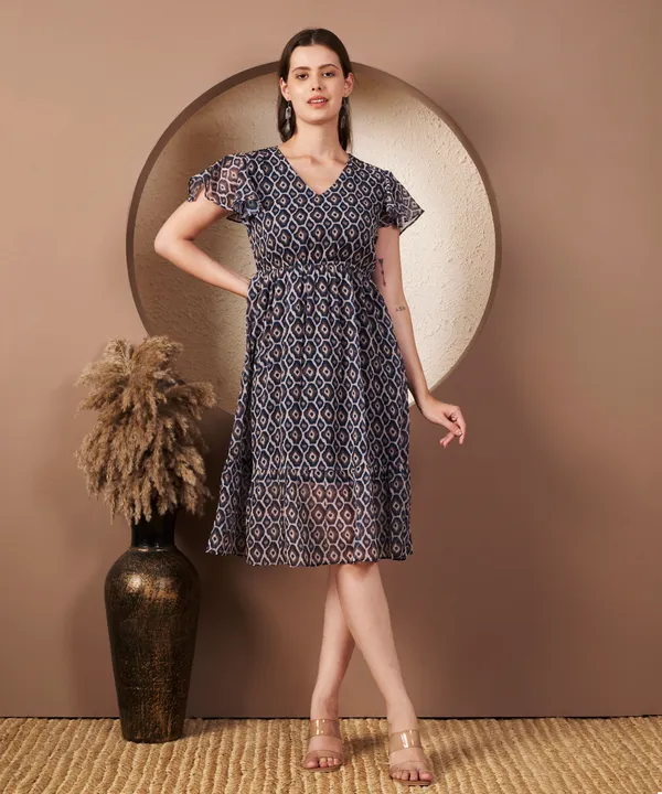 Fbella_Women’s_Printed_Georgette_Midi_Dress_with_V-Neck_and_Flutter_Sleeves
