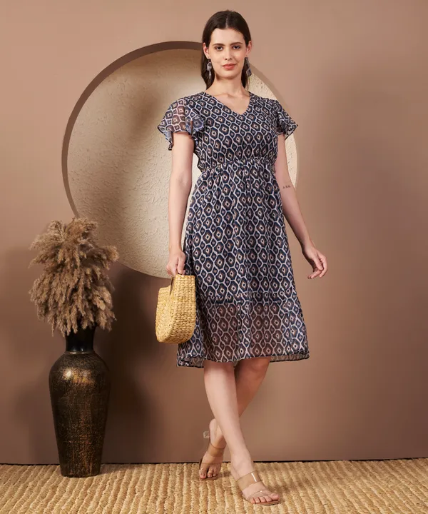Fbella_Women’s_Printed_Georgette_Midi_Dress_with_V-Neck_and_Flutter_Sleeves