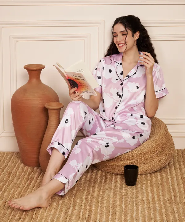 Fbella_Women’s_Satin_Night_Suit_|_Pink_Floral_Printed_Sleepwear_Set
