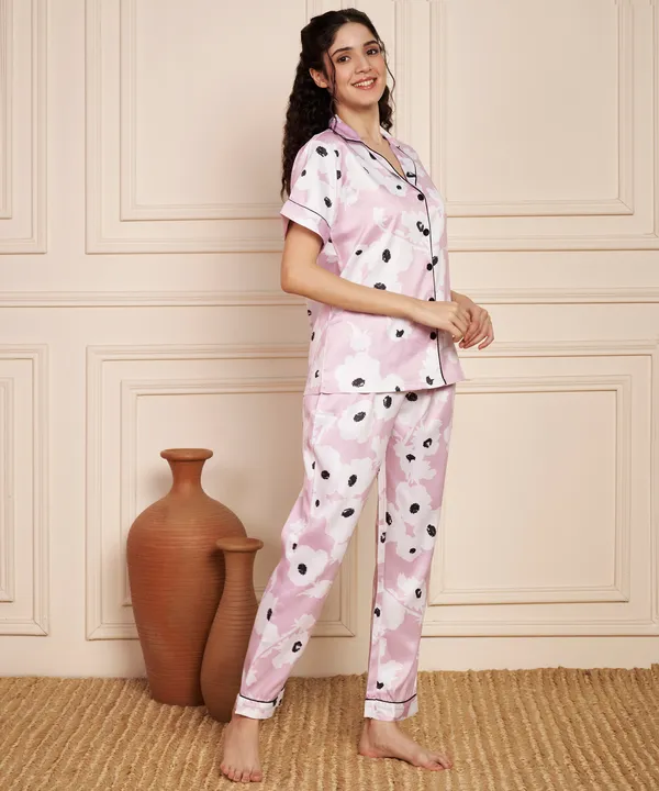 Fbella_Women’s_Satin_Night_Suit_|_Pink_Floral_Printed_Sleepwear_Set