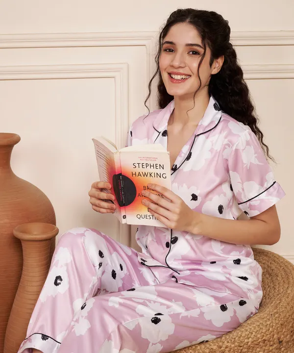 Fbella_Women’s_Satin_Night_Suit_|_Pink_Floral_Printed_Sleepwear_Set