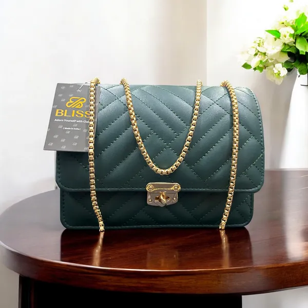 Bottle_green_PU_leather,_stylish_beautiful_sling_bag