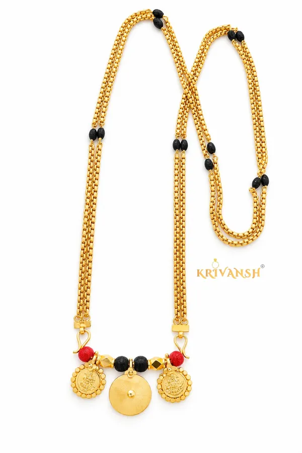 Premium_Gold_Plated_2string_Tatte_Tali_Chain_|_Black_Beaded|_30"inches