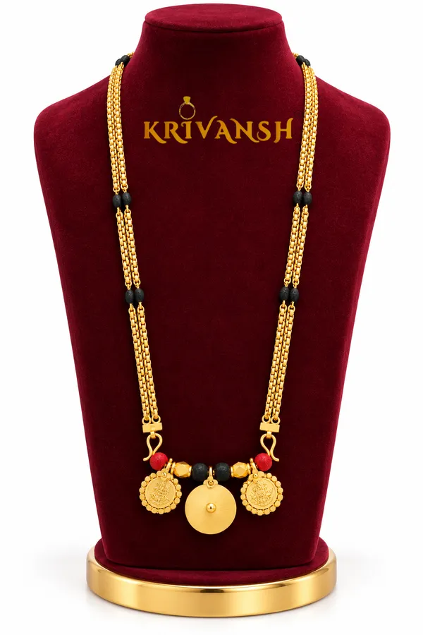 Premium_Gold_Plated_2string_Tatte_Tali_Chain_|_Black_Beaded|_30"inches