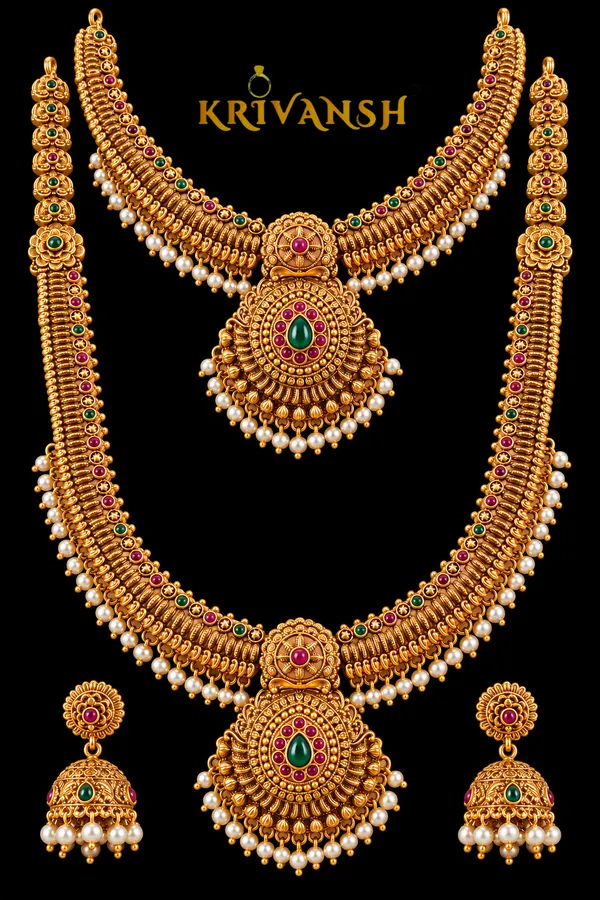 Premium_Matte_Gold_Plated_Temple_Jewellery_Necklace+Haram_Comboset