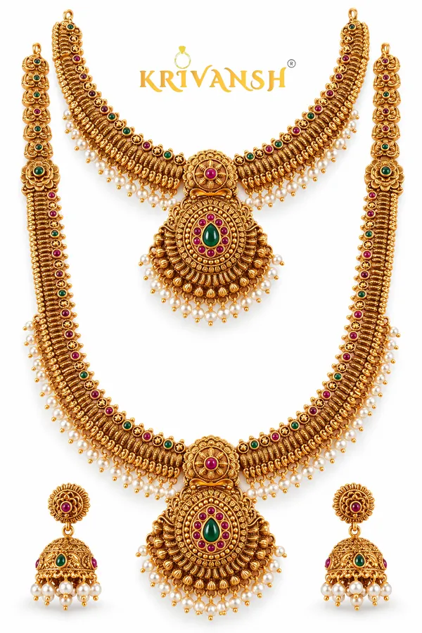Premium_Matte_Gold_Plated_Temple_Jewellery_Necklace+Haram_Comboset