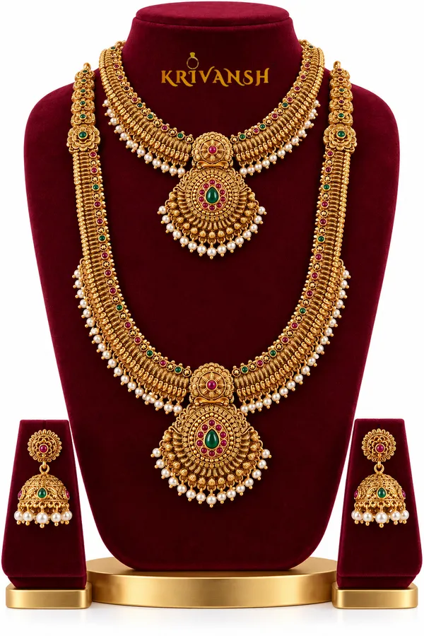 Premium_Matte_Gold_Plated_Temple_Jewellery_Necklace+Haram_Comboset