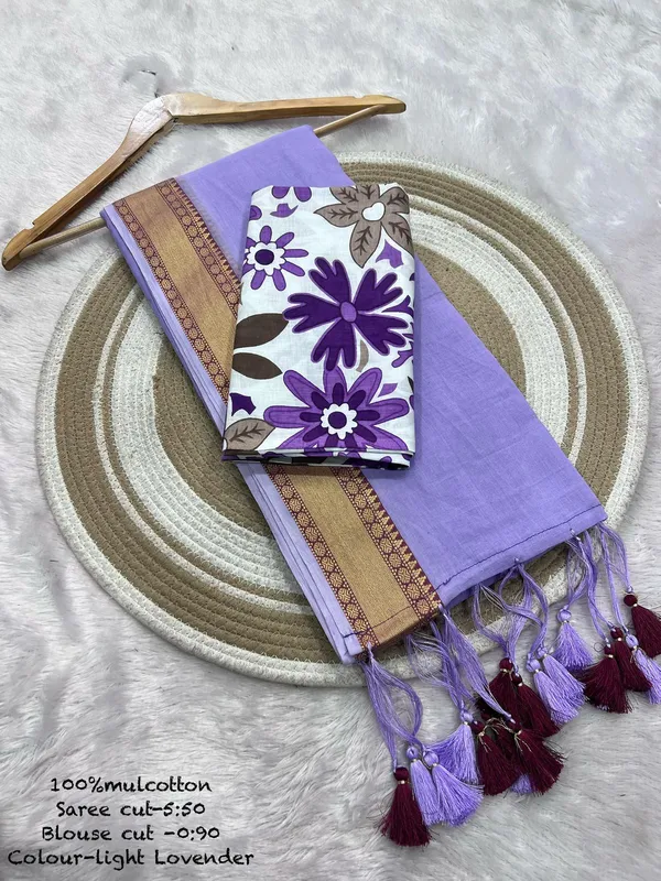 Pure_100%_Mul_Cotton_Saree_With_Unstiched_Blouse_Piece