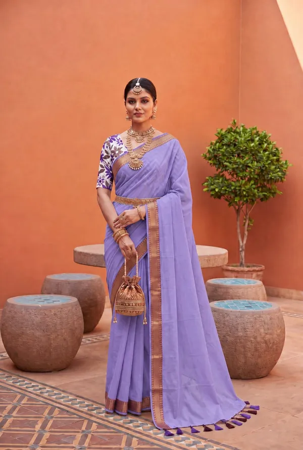 Pure_100%_Mul_Cotton_Saree_With_Unstiched_Blouse_Piece