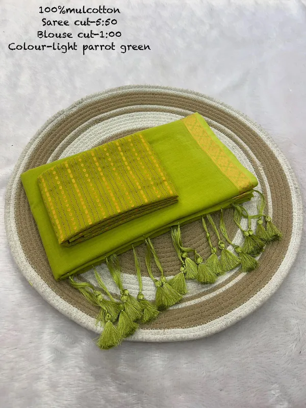 Pure_100%_Mul_Cotton_Saree_With_Unstiched_Blouse_Piece
