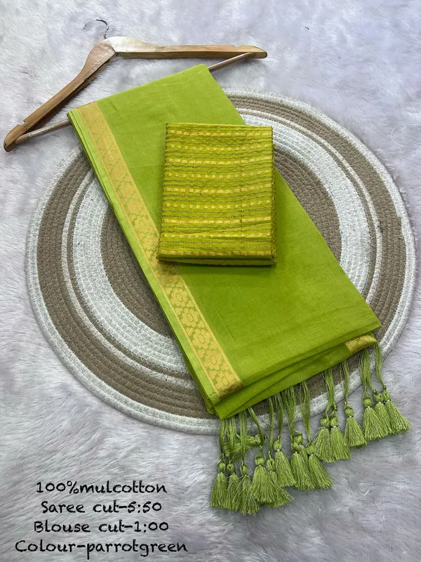 Pure_100%_Mul_Cotton_Saree_With_Unstiched_Blouse_Piece