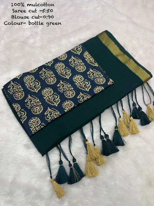 Pure_100%_Mul_Cotton_Saree_With_Unstiched_Blouse_Piece