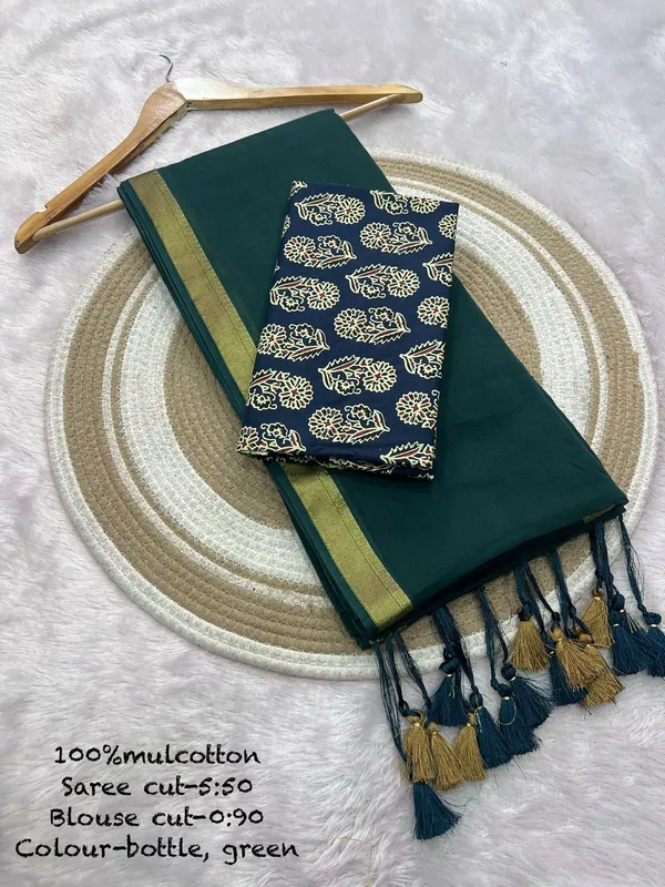 Pure_100%_Mul_Cotton_Saree_With_Unstiched_Blouse_Piece