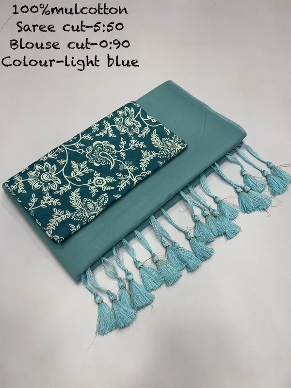 Pure_100%_Mul_Cotton_Saree_With_Unstiched_Blouse_Piece