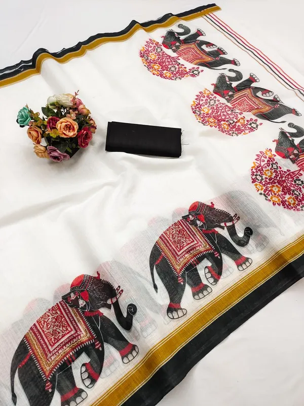 Linen__Saree_(With_Unstitched_Blouse)