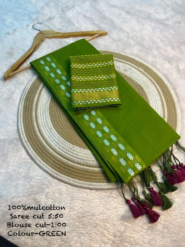 Pure_100%_Mul_Cotton_Saree_With_Unstiched_Blouse_Piece