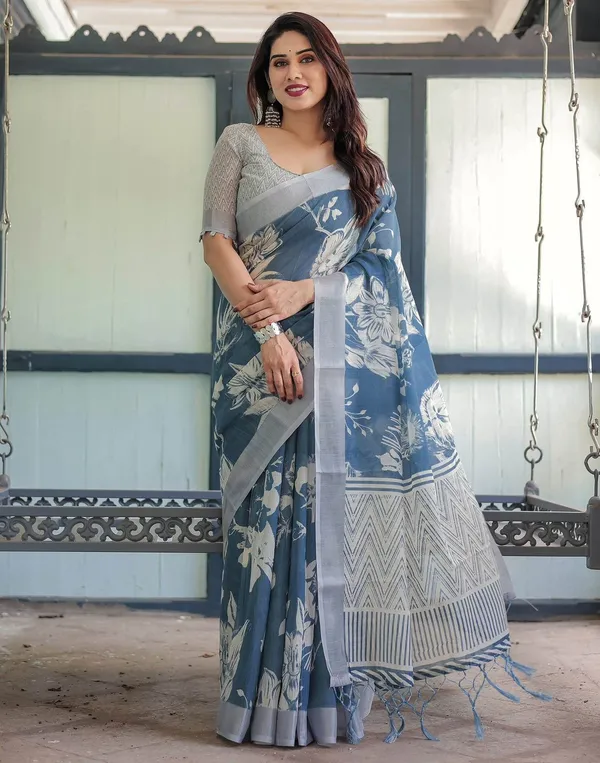 Linen__Saree_(With_Unstitched_Blouse)