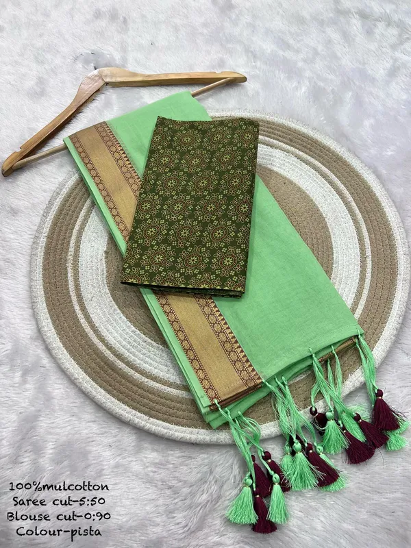 Pure_100%_Mul_Cotton_Saree_With_Unstiched_Blouse_Piece