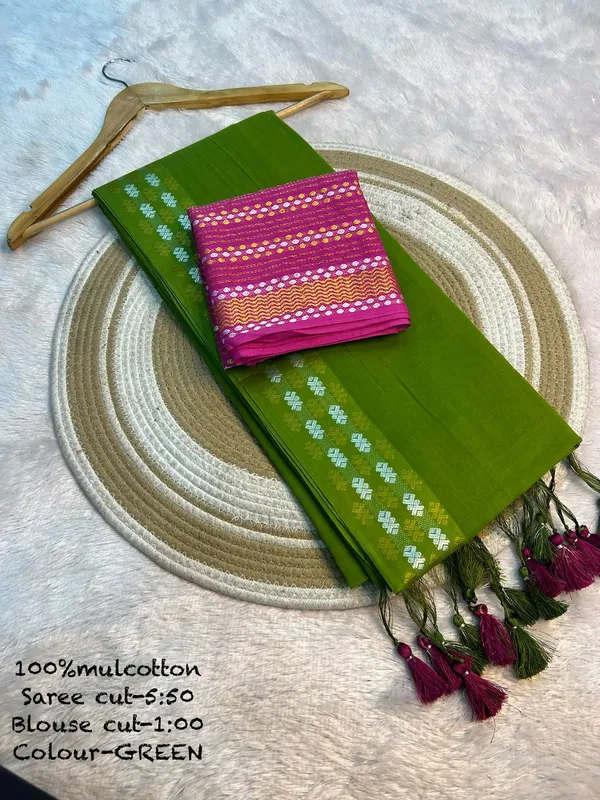 Pure_100%_Mul_Cotton_Saree_With_Unstiched_Blouse_Piece