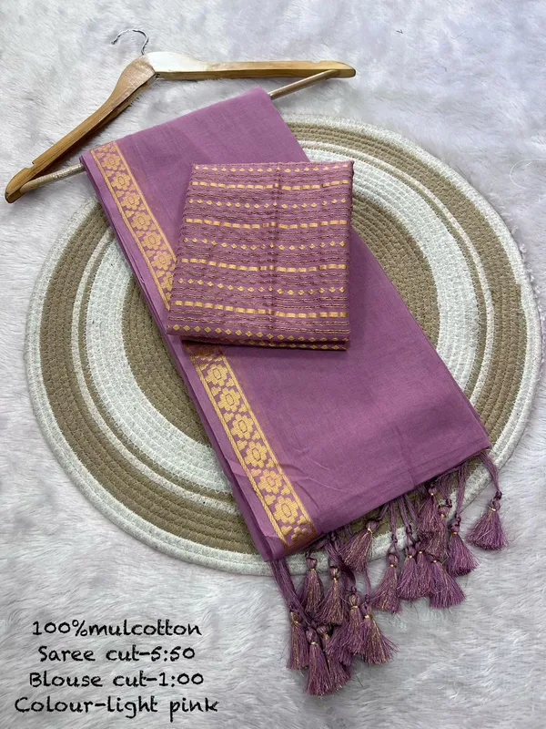 Pure_100%_Mul_Cotton_Saree_With_Unstiched_Blouse_Piece