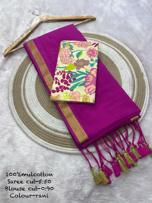 Pure_100%_Mul_Cotton_Saree_With_Unstiched_Blouse_Piece