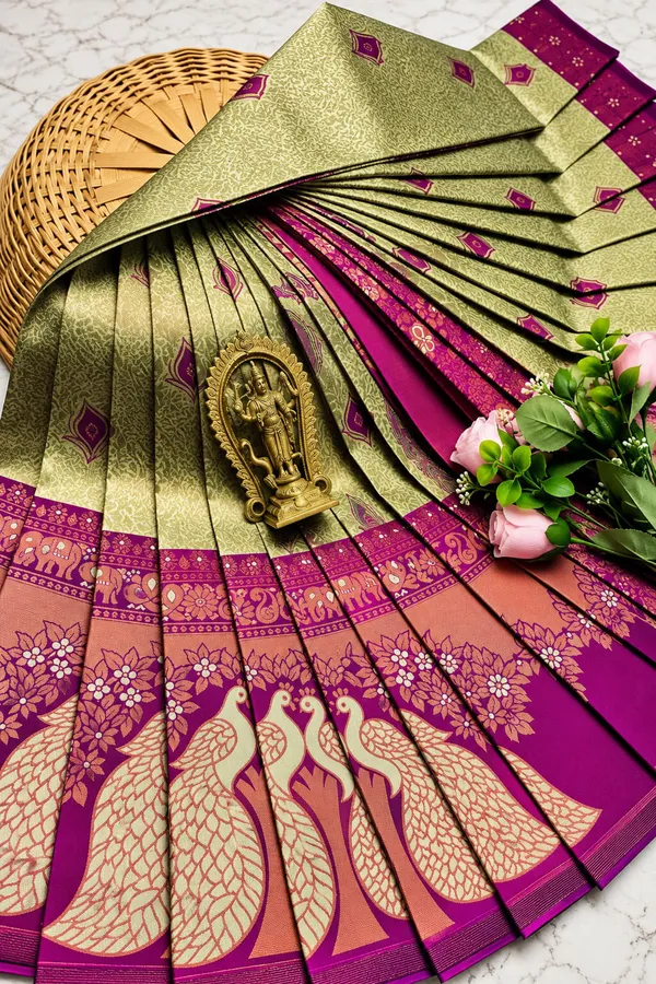 Mehendi_Green_&_Magenta_Peacock_Zari_Soft_Silk_Saree