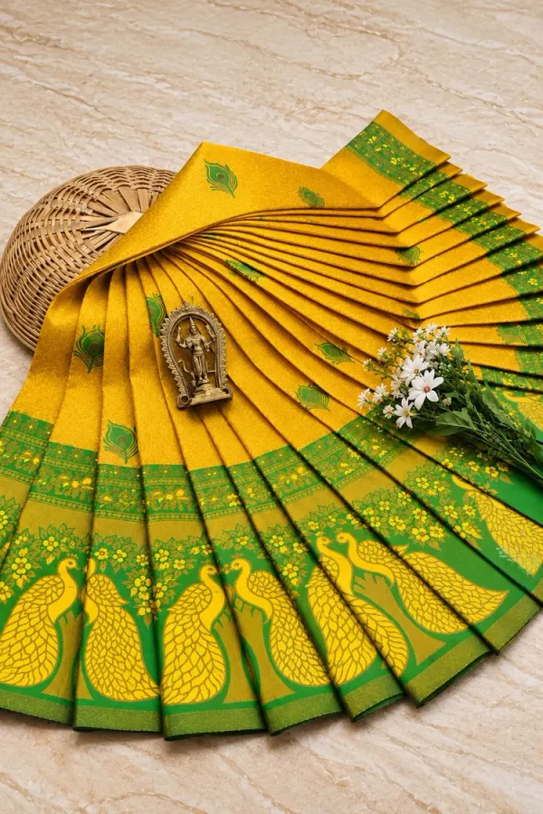Mustard_Yellow_&_Parrot_Green_Peacock_Zari_Soft_Silk_Saree