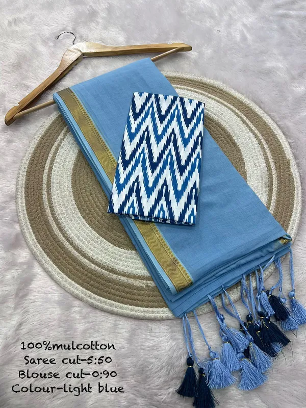 Pure_100%_Mul_Cotton_Saree_With_Unstiched_Blouse_Piece