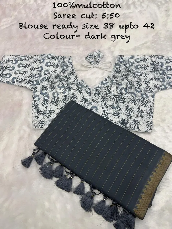 Pure_100%_Mul_Cotton_Saree_With_Unstiched_Blouse_Piece