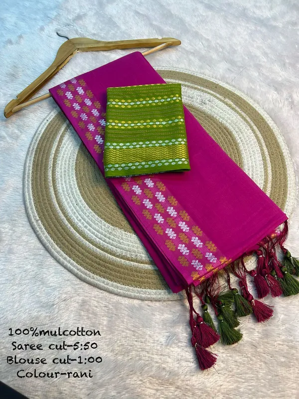 Pure_100%_Mul_Cotton_Saree_With_Unstiched_Blouse_Piece