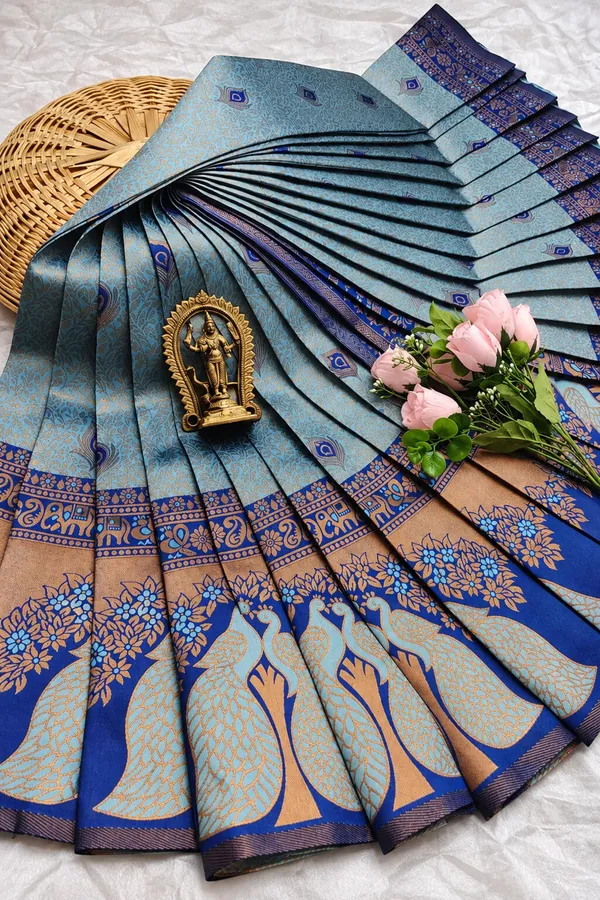 Silver_Grey_&_Navy_Blue_Peacock_Zari_Soft_Silk_Saree