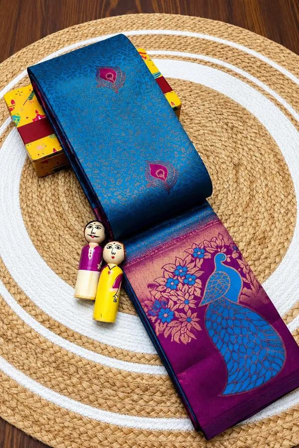 Teal_Blue_&_Purple_Peacock_Zari_Soft_Silk_Saree